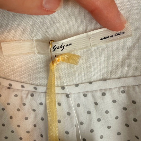 Gibson White Linen Blazer Ruched Sleeves Collarless One Button Workwear Medium - Picture 4 of 15